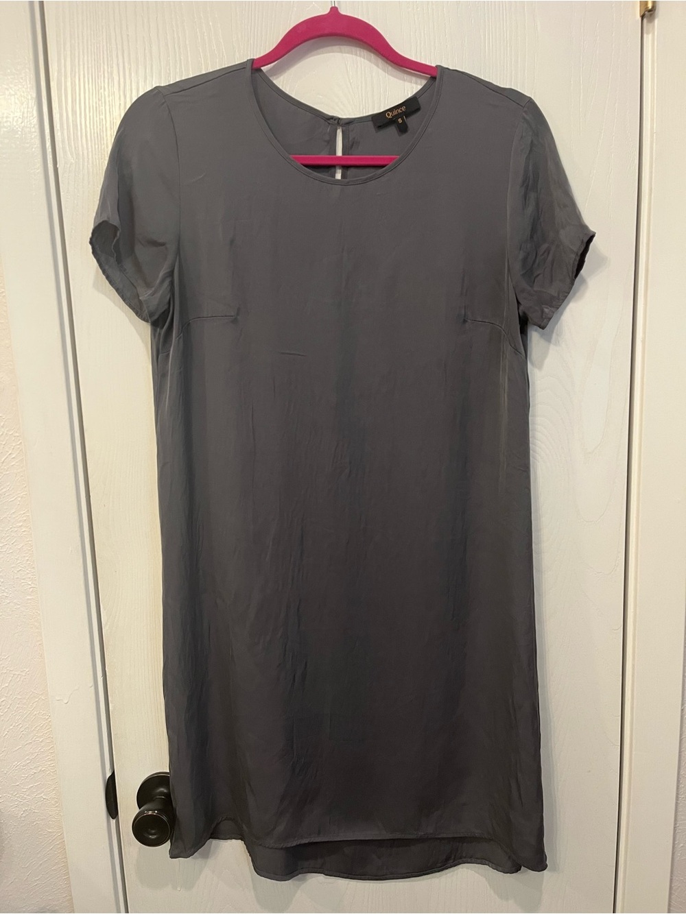 Quince Washable Silk Stretch Tee Dress Mini Size Small In Gray Short Sleeve